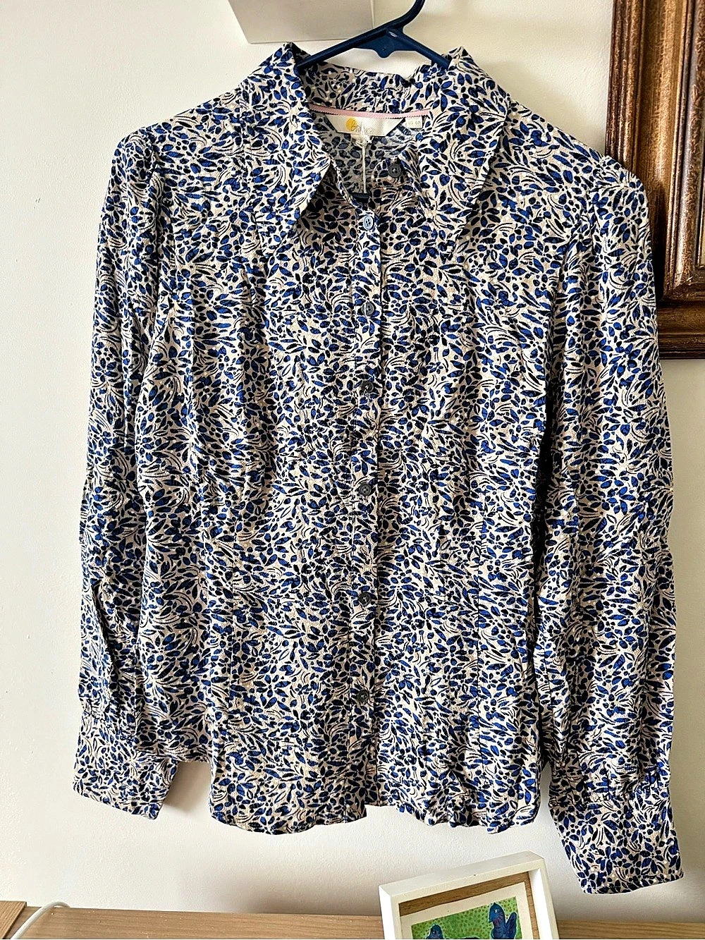 Boden Button Down Blue & Tan Size 6 NWT